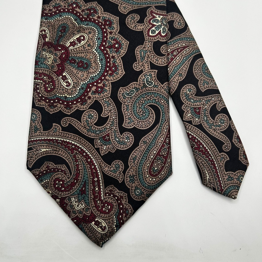Christian Dior Monsieur Silk Tie Black Burgundy Teal Paisley‎ Italian Fabric USA